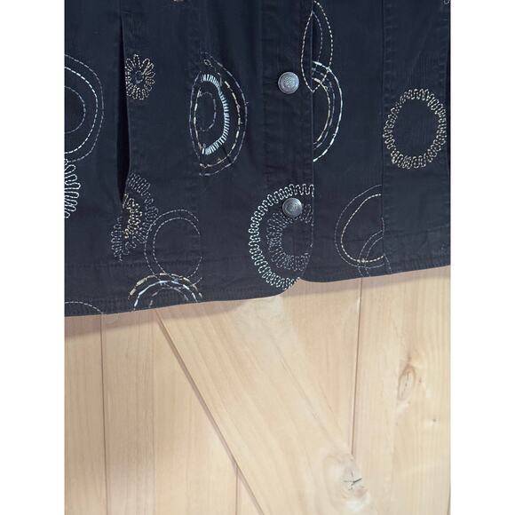 JM Collection | Black Cotton Embroidered Jacket Gold & Silver Design | Size 16W - Picture 9 of 14